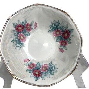 Vintage Opalescent Lusterware Bone China Bowl Floral‎ Decorative Gold Trim